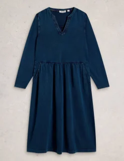 Jersey Notch Neck Midi Tea Dress
