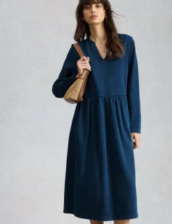 Jersey Notch Neck Midi Tea Dress