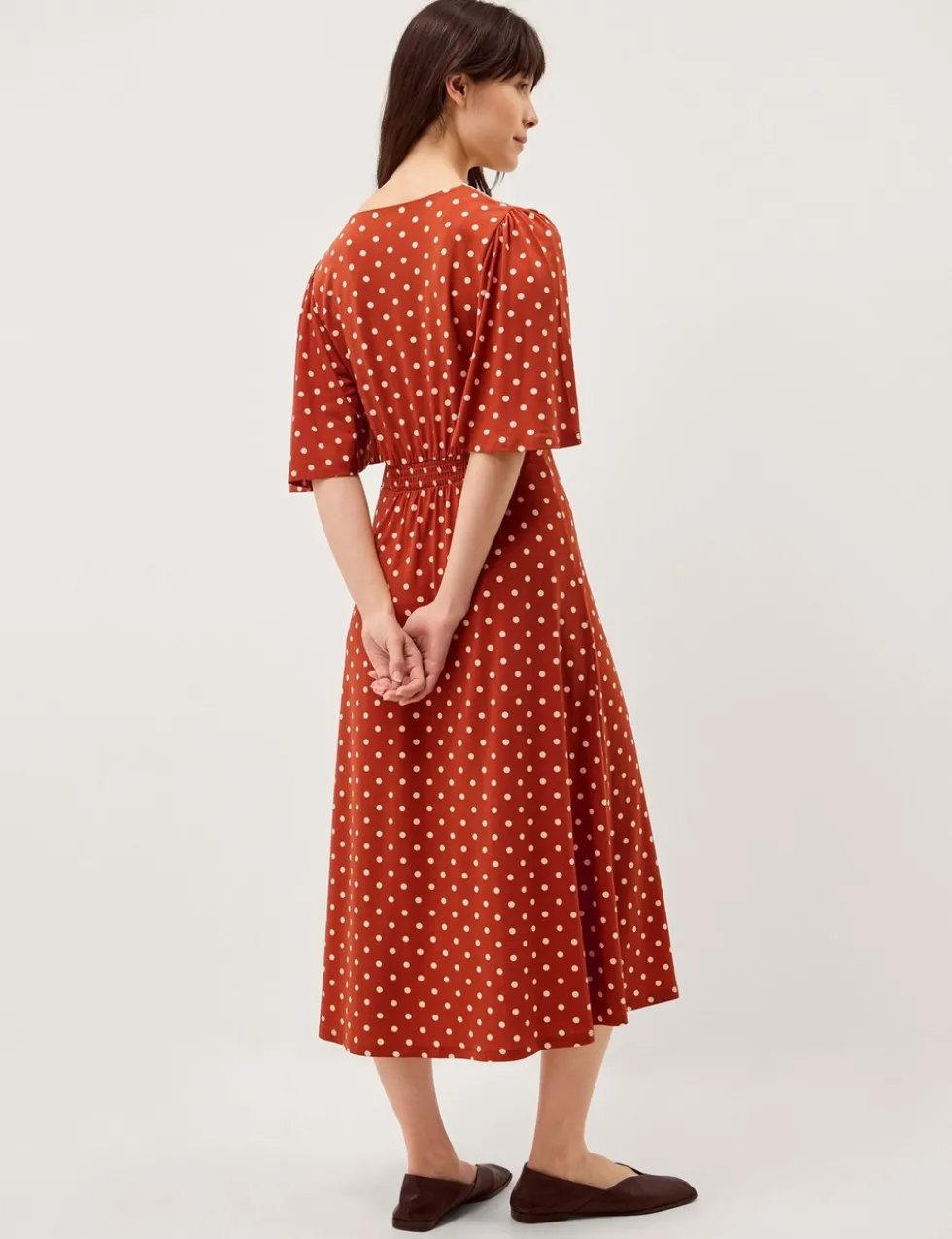 Jersey Polka Dot V-Neck Midi Skater Dress