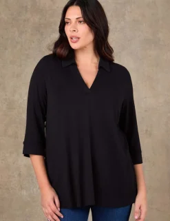 Jersey Polo Collar Blouse