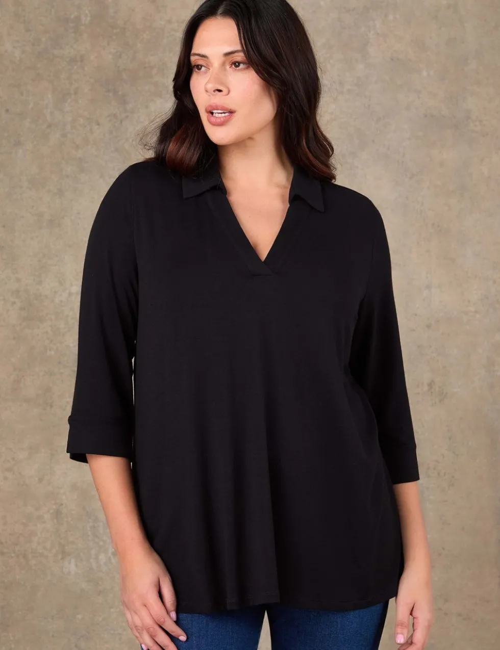Jersey Polo Collar Blouse