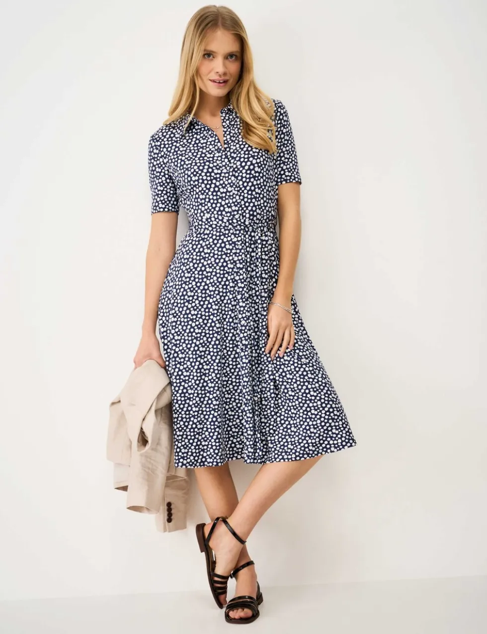 Jersey Printed Knee Length Shirt Dress