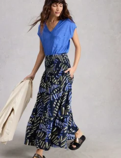 Jersey Printed Maxi A-Line Skirt