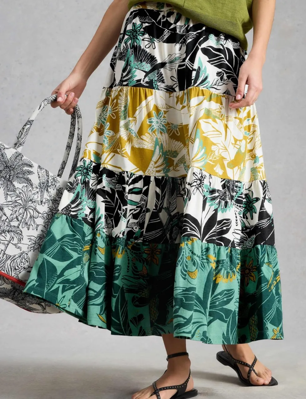 Jersey Printed Maxi Tiered Skirt