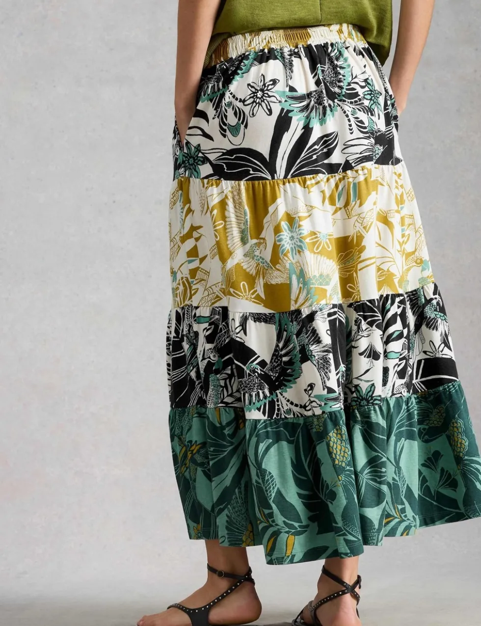 Jersey Printed Maxi Tiered Skirt