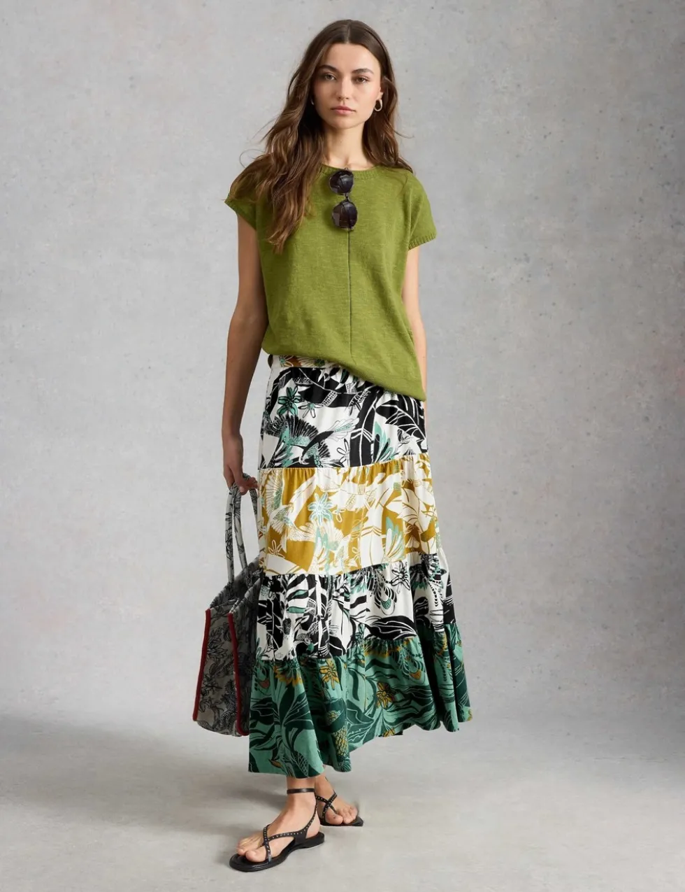 Jersey Printed Maxi Tiered Skirt