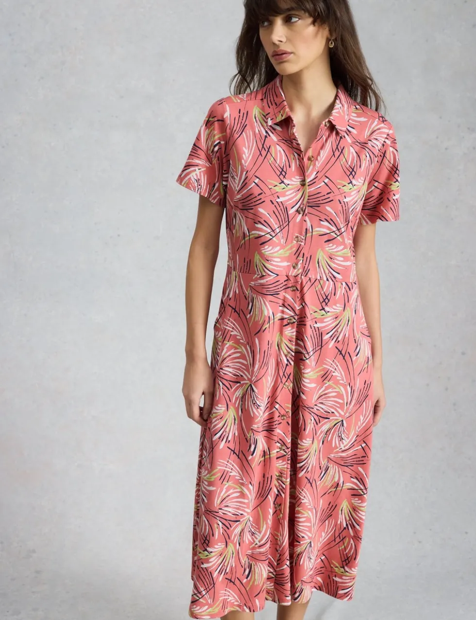 Jersey Printed Midi Shirt Dress