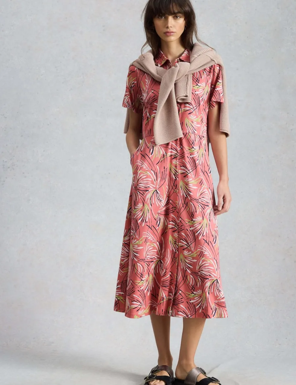 Jersey Printed Midi Shirt Dress