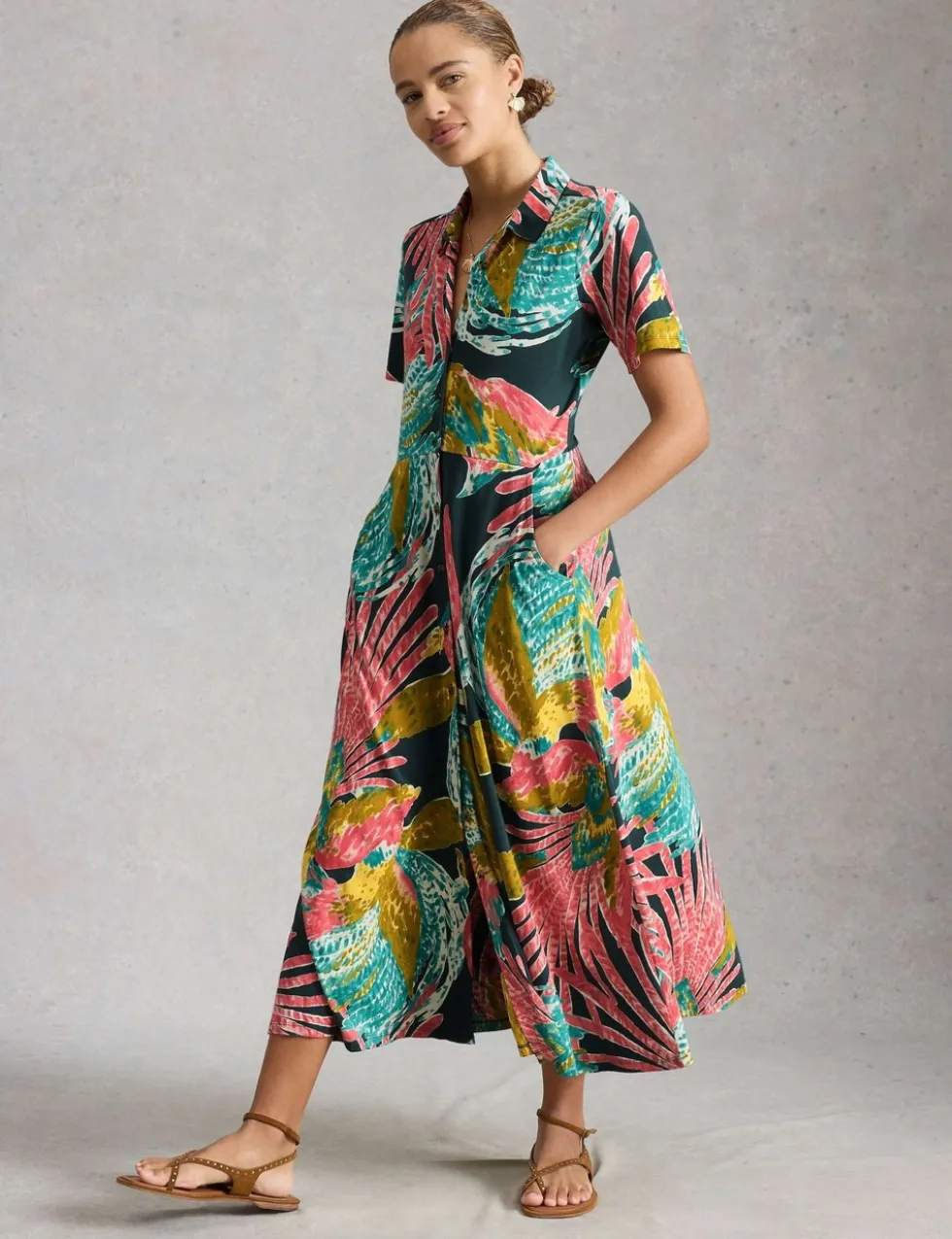 Jersey Printed Midi Shirt Dress