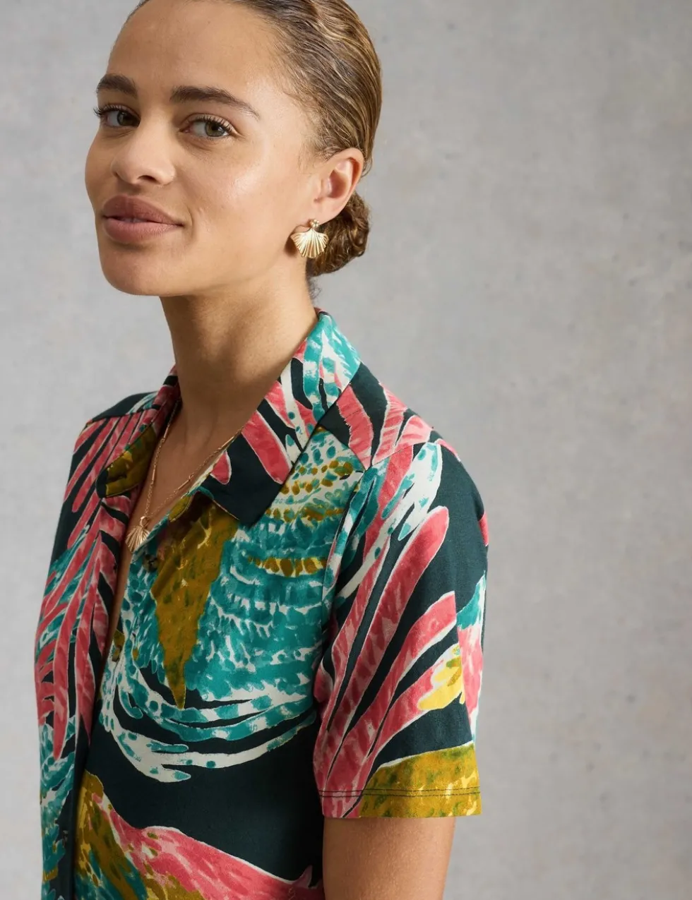 Jersey Printed Midi Shirt Dress