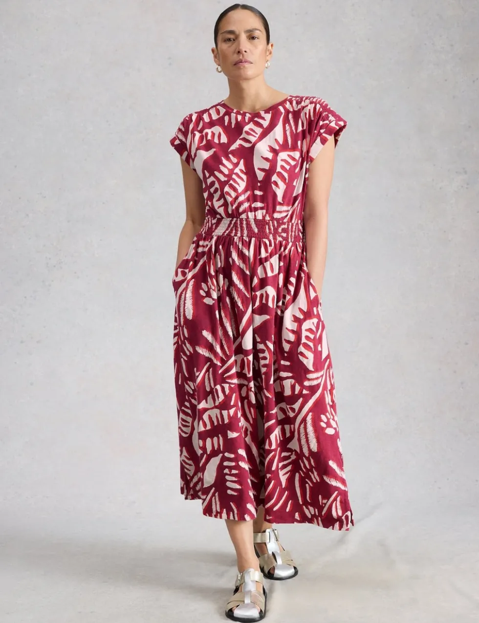 Jersey Printed Midi Waisted Dress