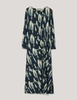 Jersey Printed Ruched Midi Column Dress
