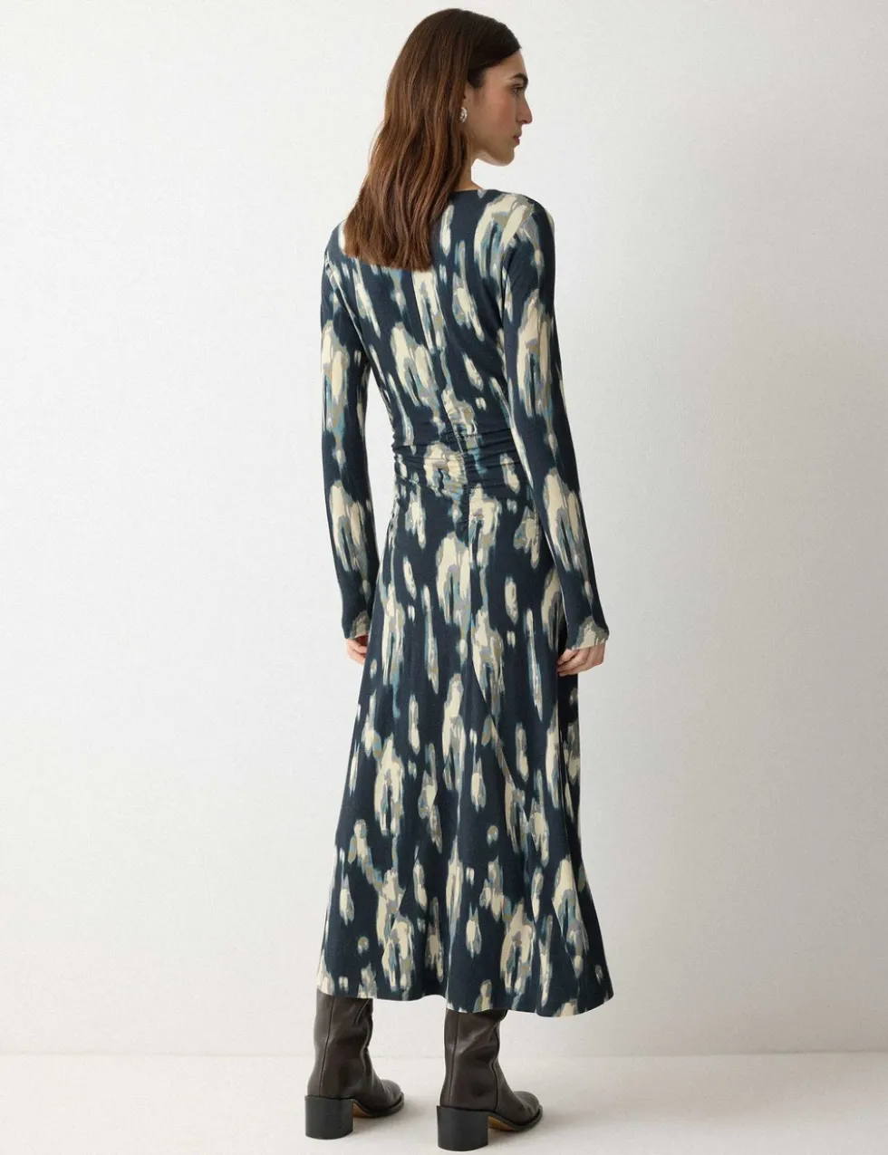 Jersey Printed Ruched Midi Column Dress