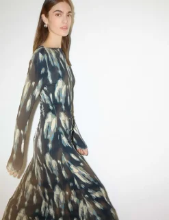 Jersey Printed Ruched Midi Column Dress