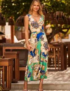 Jersey Printed V-Neck Midaxi Wrap Dress