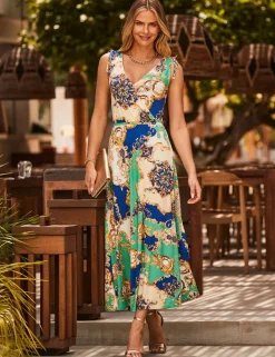 Jersey Printed V-Neck Midaxi Wrap Dress