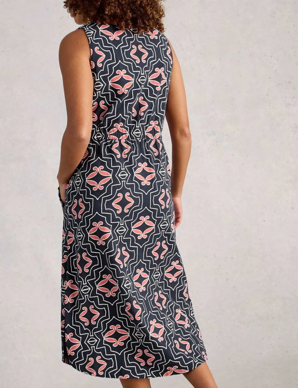 Jersey Printed V-Neck Midi Tea Dress