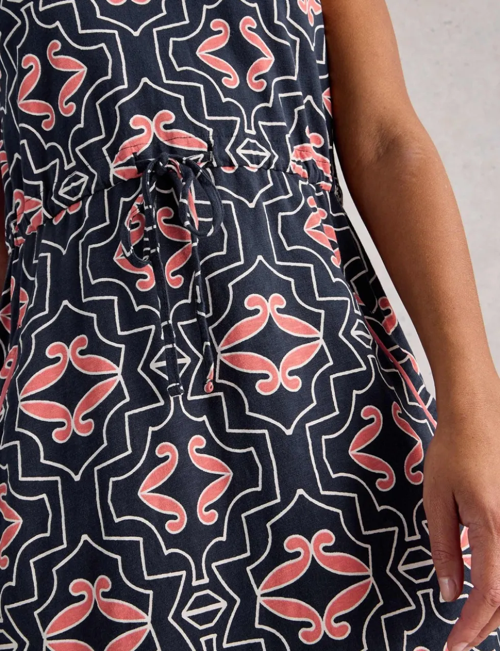 Jersey Printed V-Neck Midi Tea Dress
