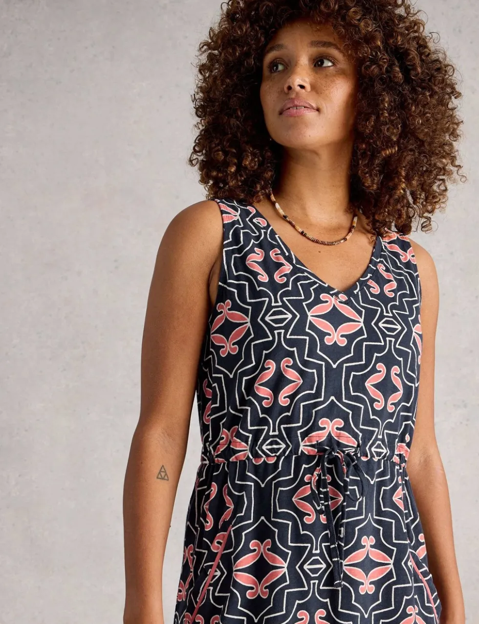 Jersey Printed V-Neck Midi Tea Dress