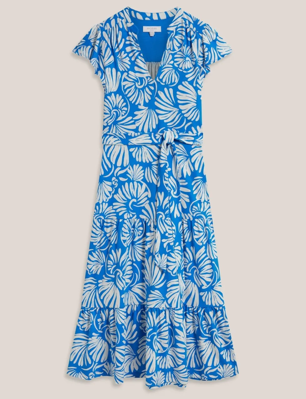 Jersey Printed V-Neck Midi Tiered Dress