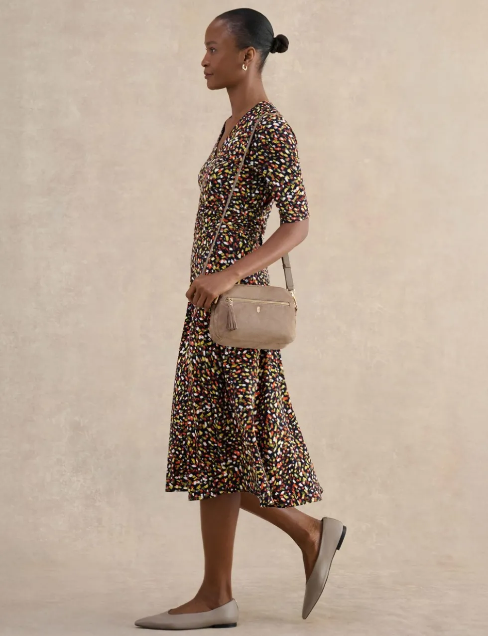 Jersey Printed V-Neck Midi Skater Dress