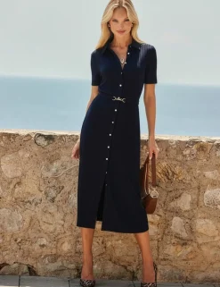 Jersey Ribbed Belted Midi Shirt Dress