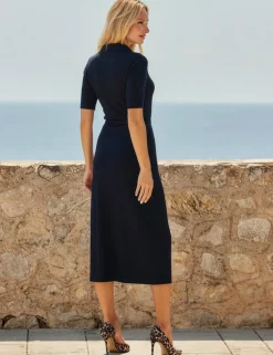 Jersey Ribbed Belted Midi Shirt Dress