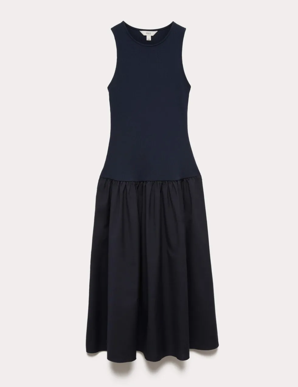 Jersey Ribbed Midi Drop Waist Dress