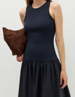 Jersey Ribbed Midi Drop Waist Dress