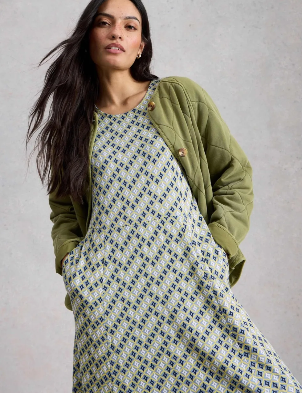 Jersey Round Neck Waisted Midi Dress