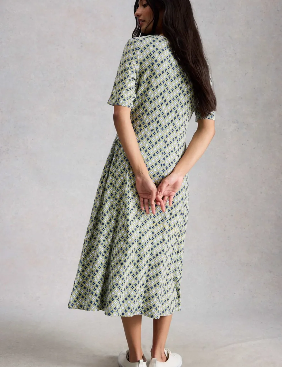 Jersey Round Neck Waisted Midi Dress