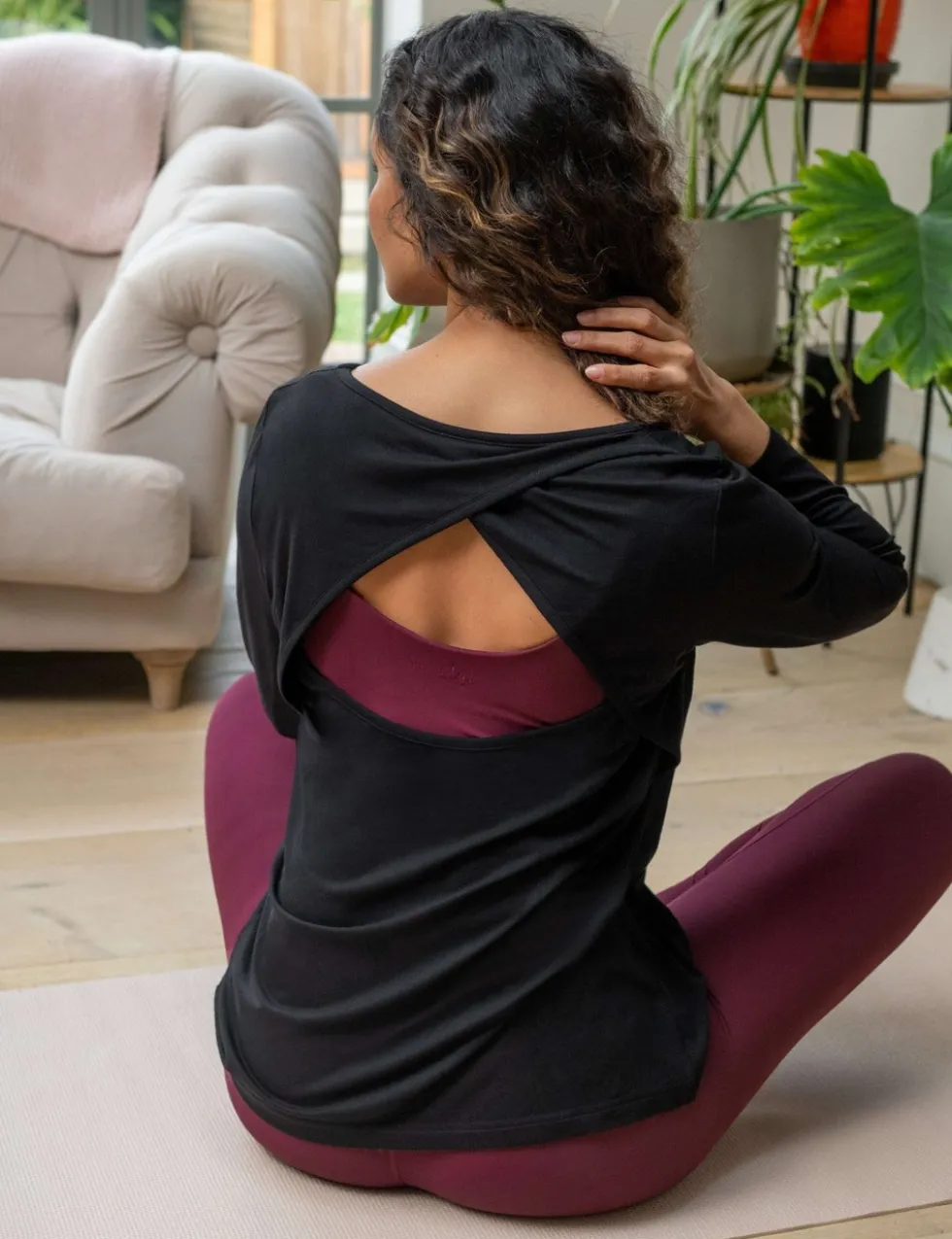Jersey Round Neck Wrap Back Yoga Top