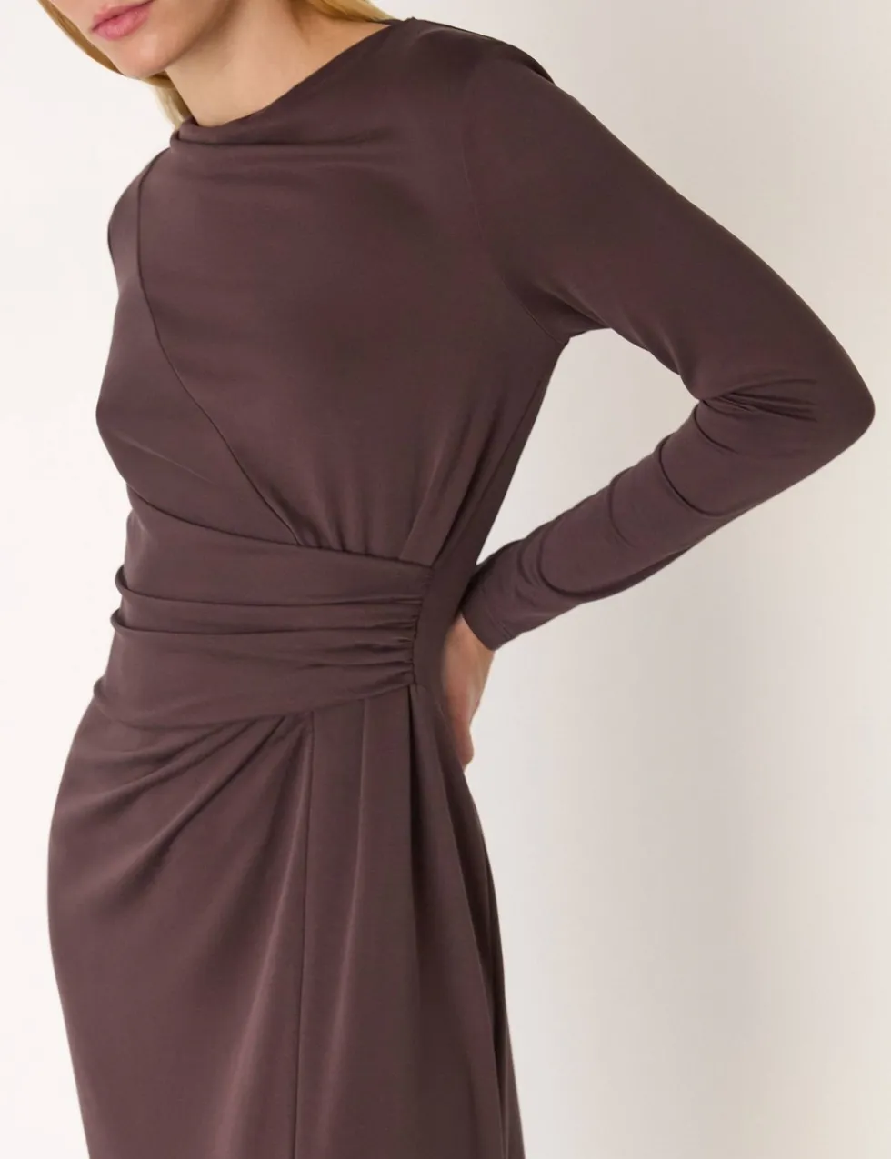 Jersey Ruched Midi Waisted Dress