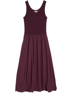 Jersey Scoop Neck Bubble Hem Midi Dress