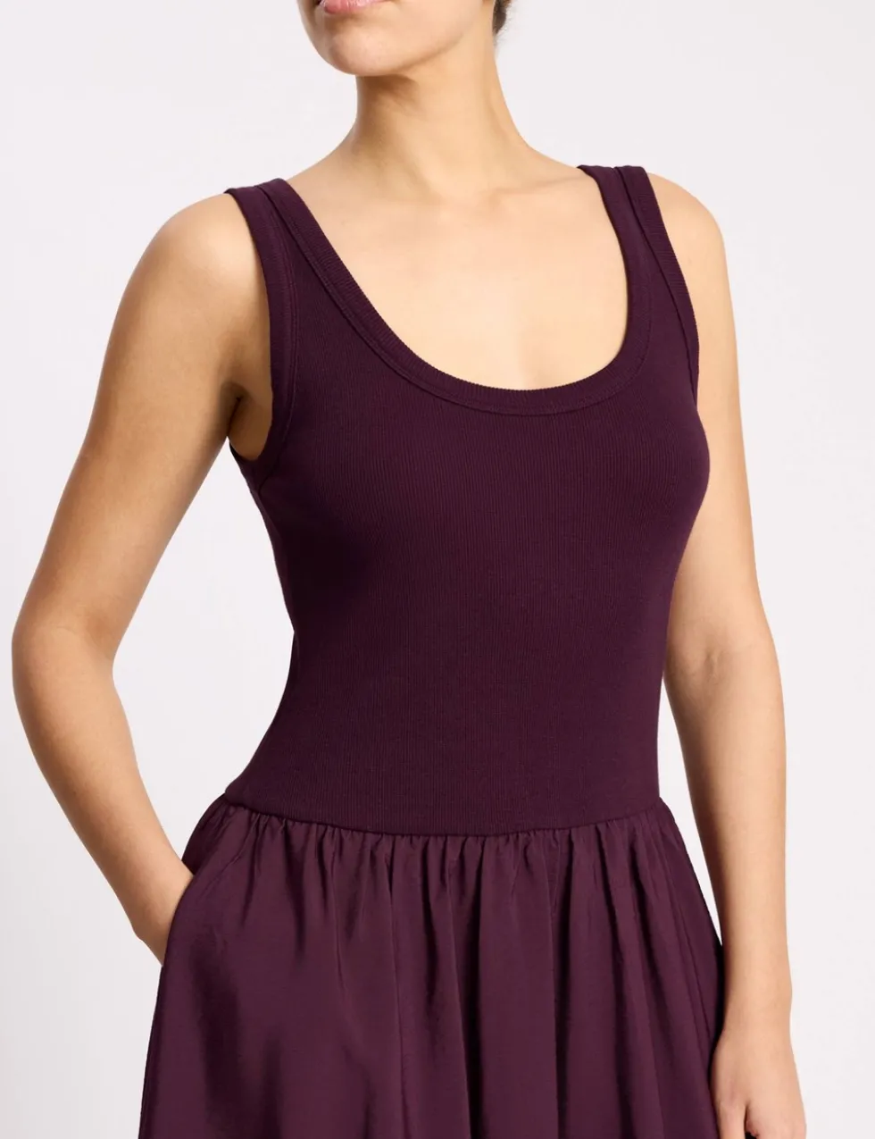 Jersey Scoop Neck Bubble Hem Midi Dress