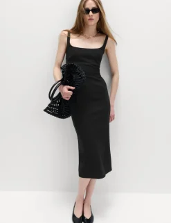Jersey Square Neck Panel Detail Midi Bodycon Dress