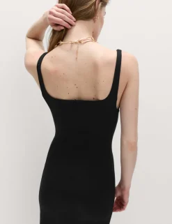 Jersey Square Neck Panel Detail Midi Bodycon Dress