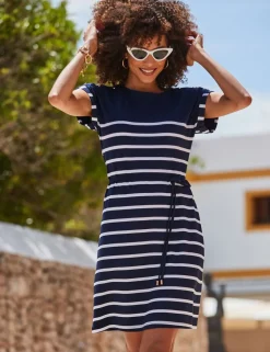 Jersey Striped Button Detail Mini T-Shirt Dress