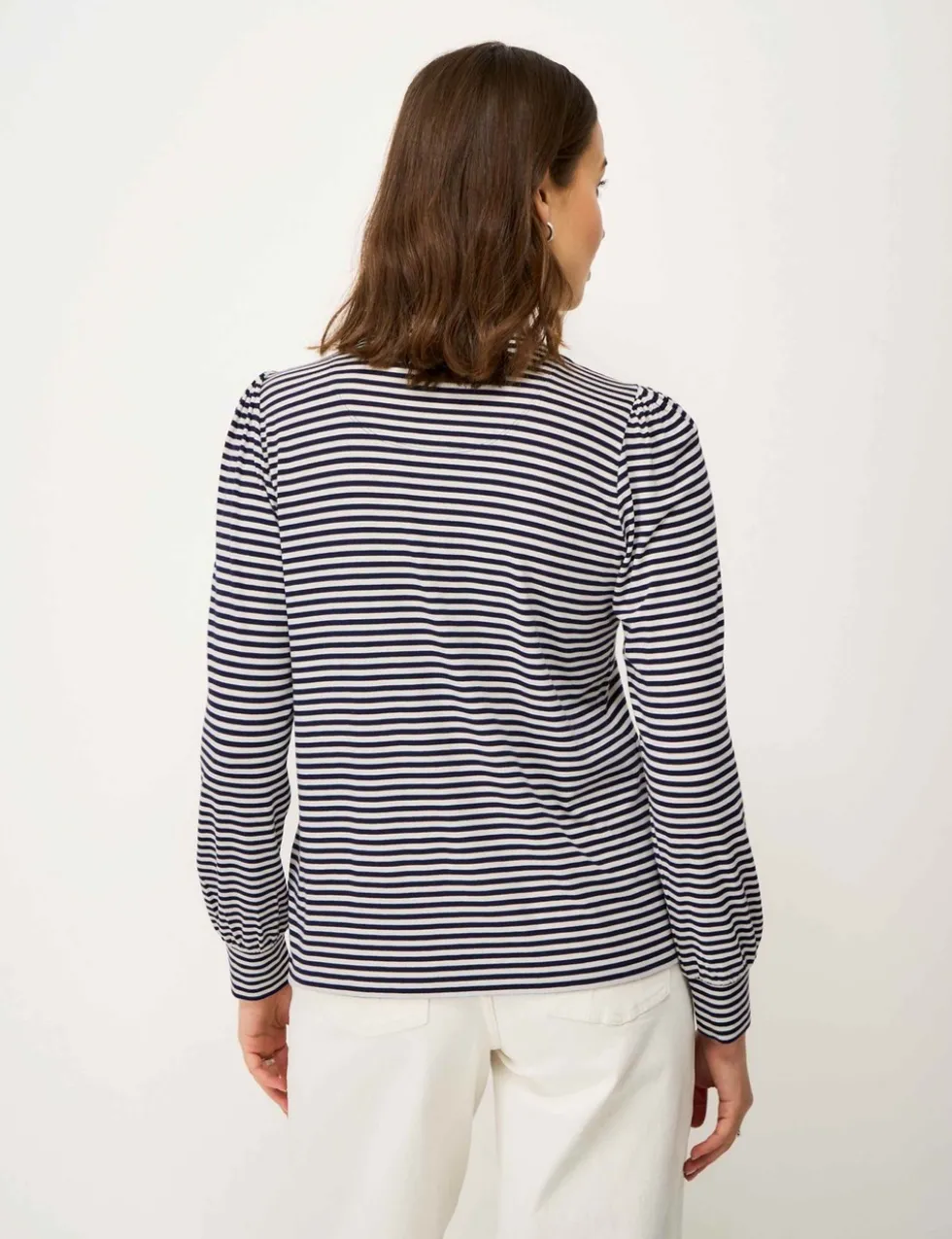 Jersey Striped Frill Neck Blouse