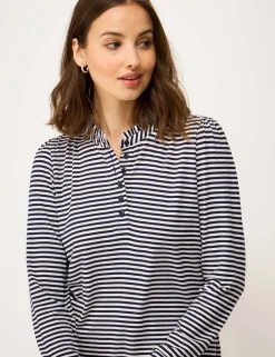 Jersey Striped Frill Neck Blouse