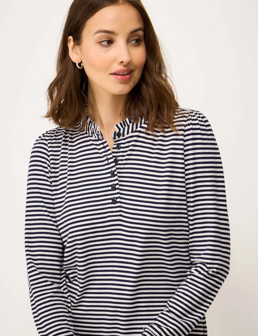 Jersey Striped Frill Neck Blouse