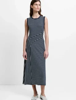 Jersey Striped Midi Skater Dress