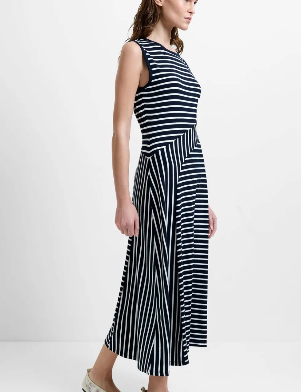 Jersey Striped Midi Skater Dress