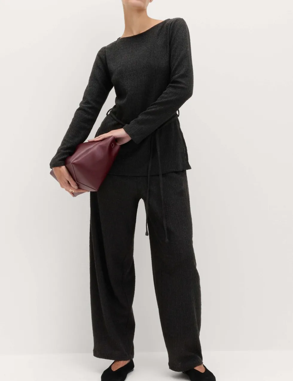 Jersey Textured Carrot Leg Ankle Grazer Trousers