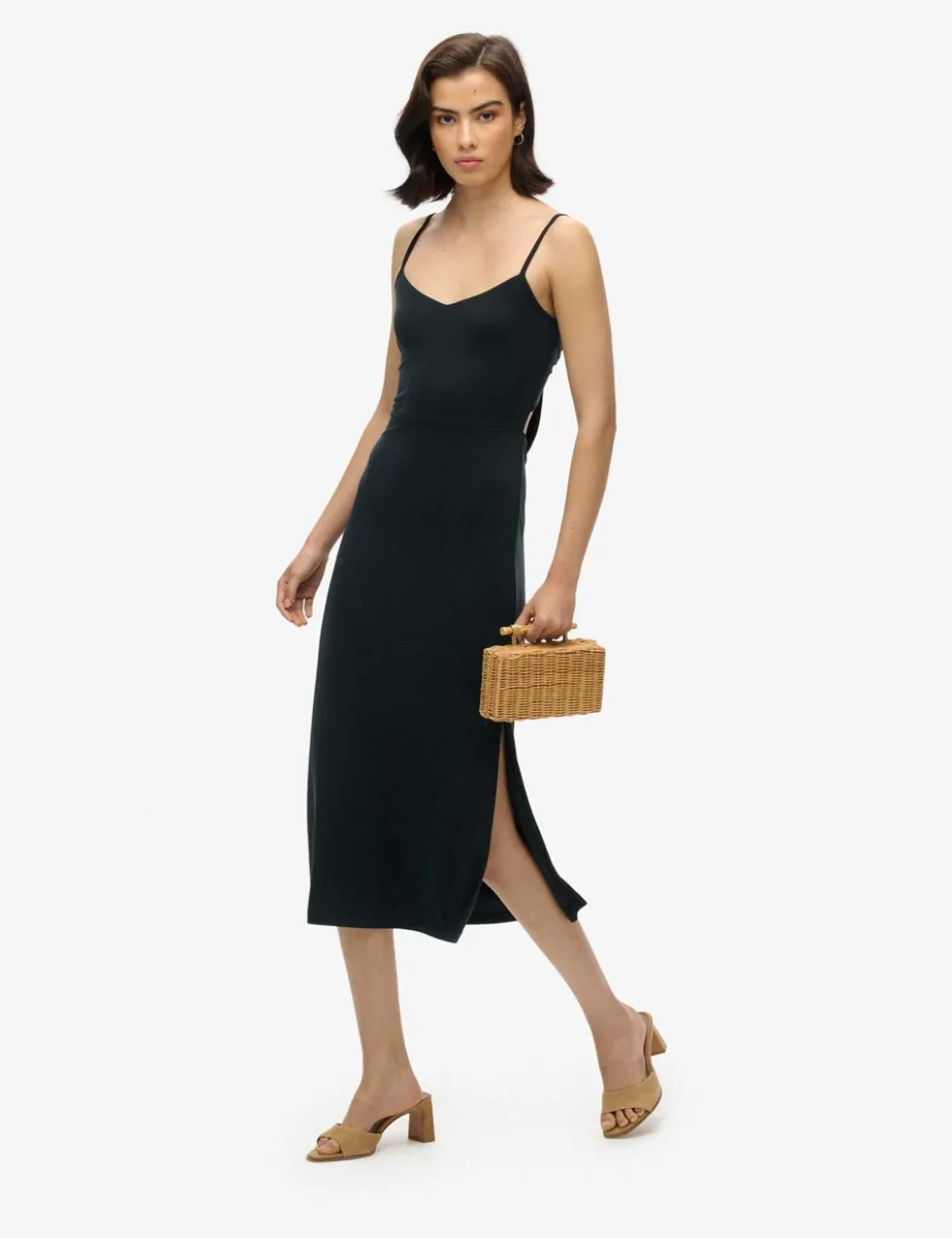 Jersey V-Neck Cut Out Detail Midi Slip Dress