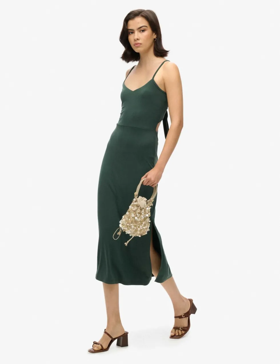 Jersey V-Neck Cut Out Detail Midi Slip Dress