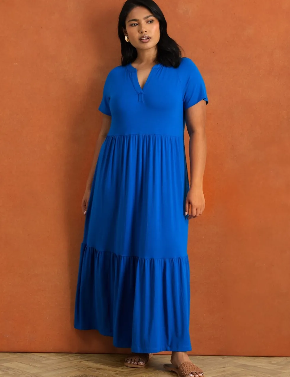 Jersey V-Neck Maxi Tiered Dress