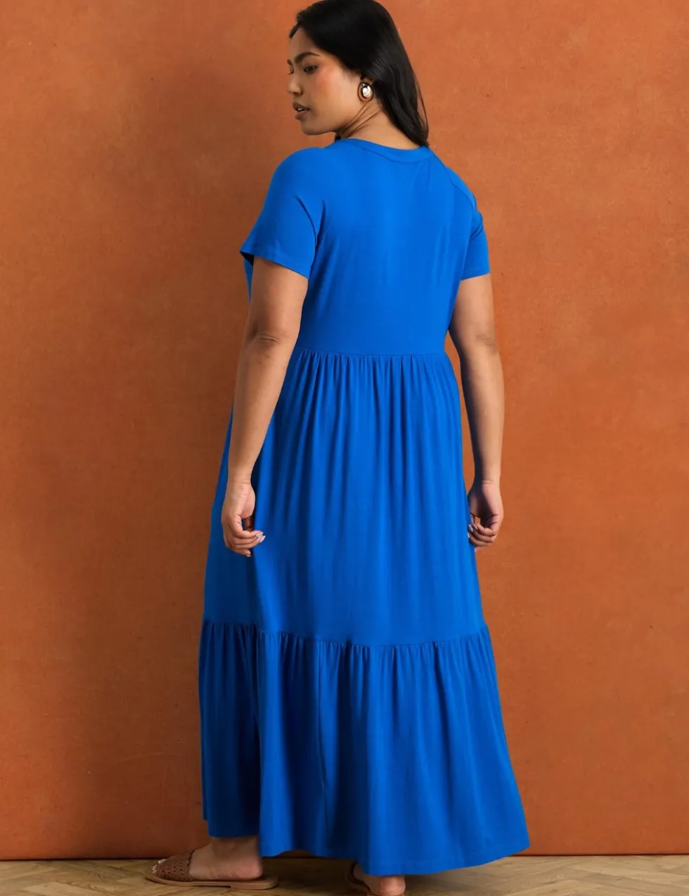 Jersey V-Neck Maxi Tiered Dress
