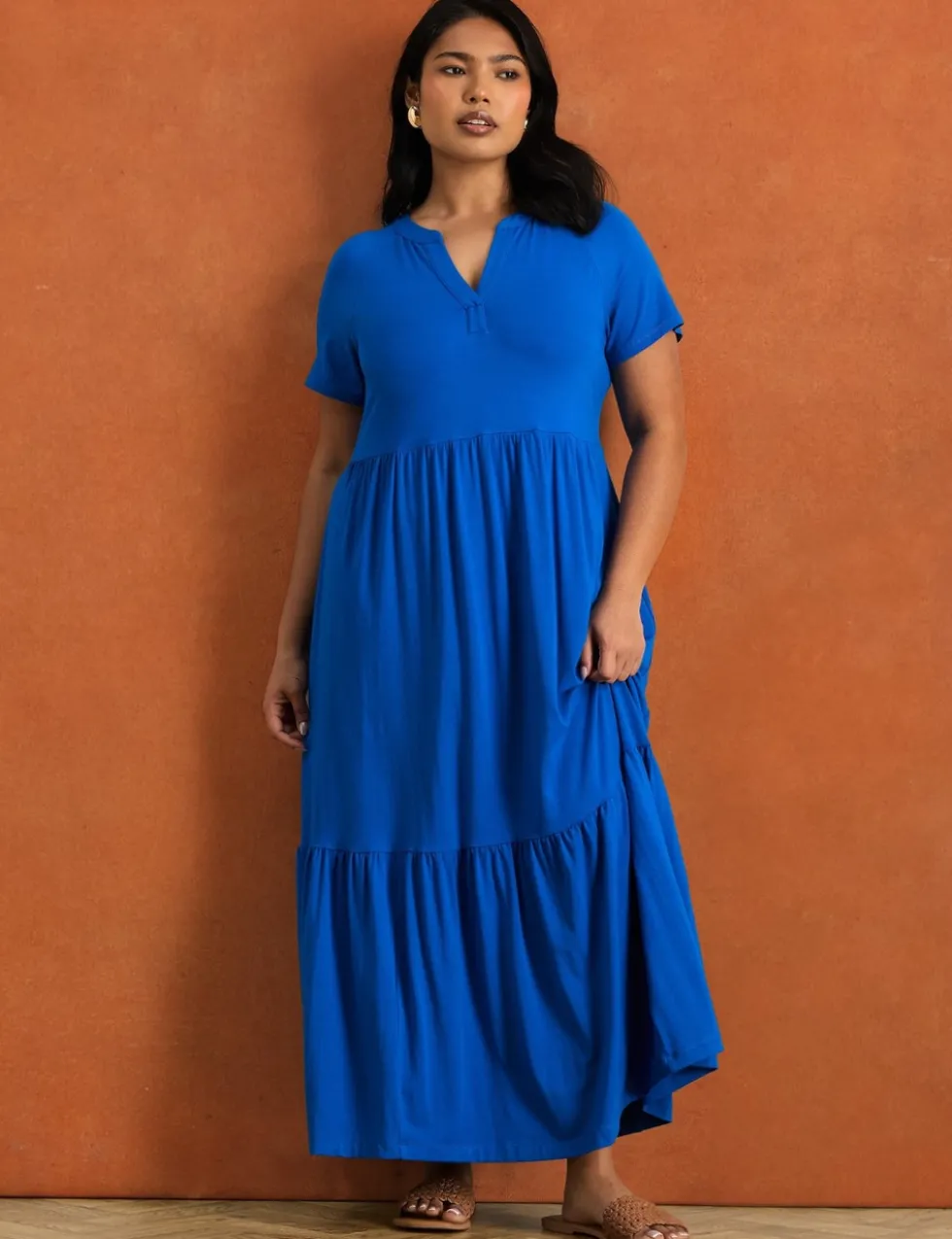 Jersey V-Neck Maxi Tiered Dress