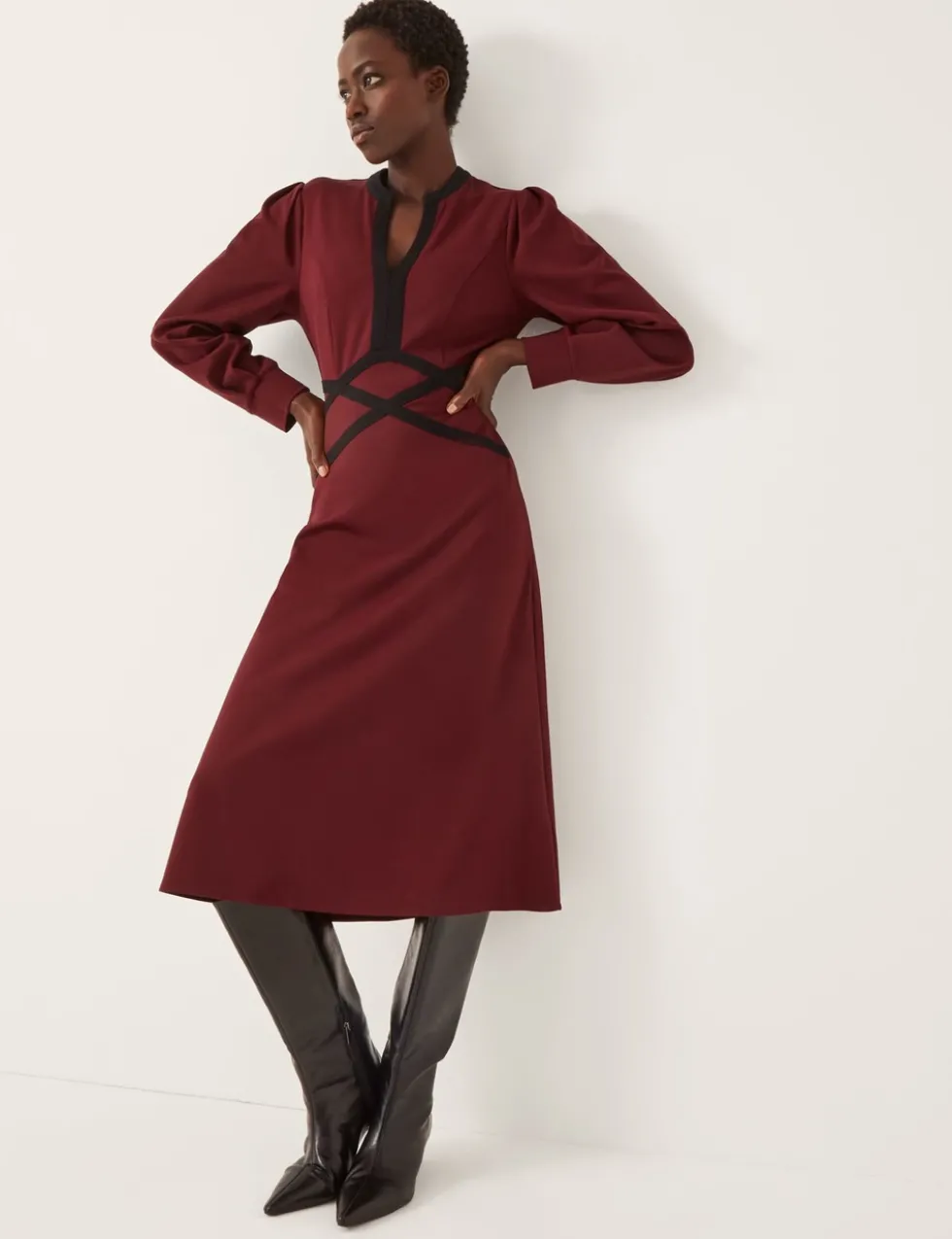 Jersey V-Neck Midi Skater Dress